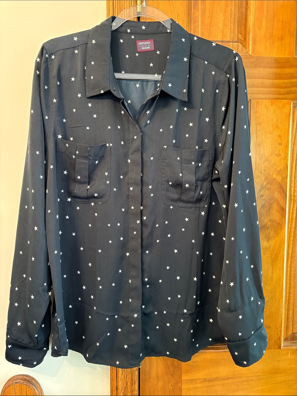 UNTUCKit Black Star Print Button-Down Blouse